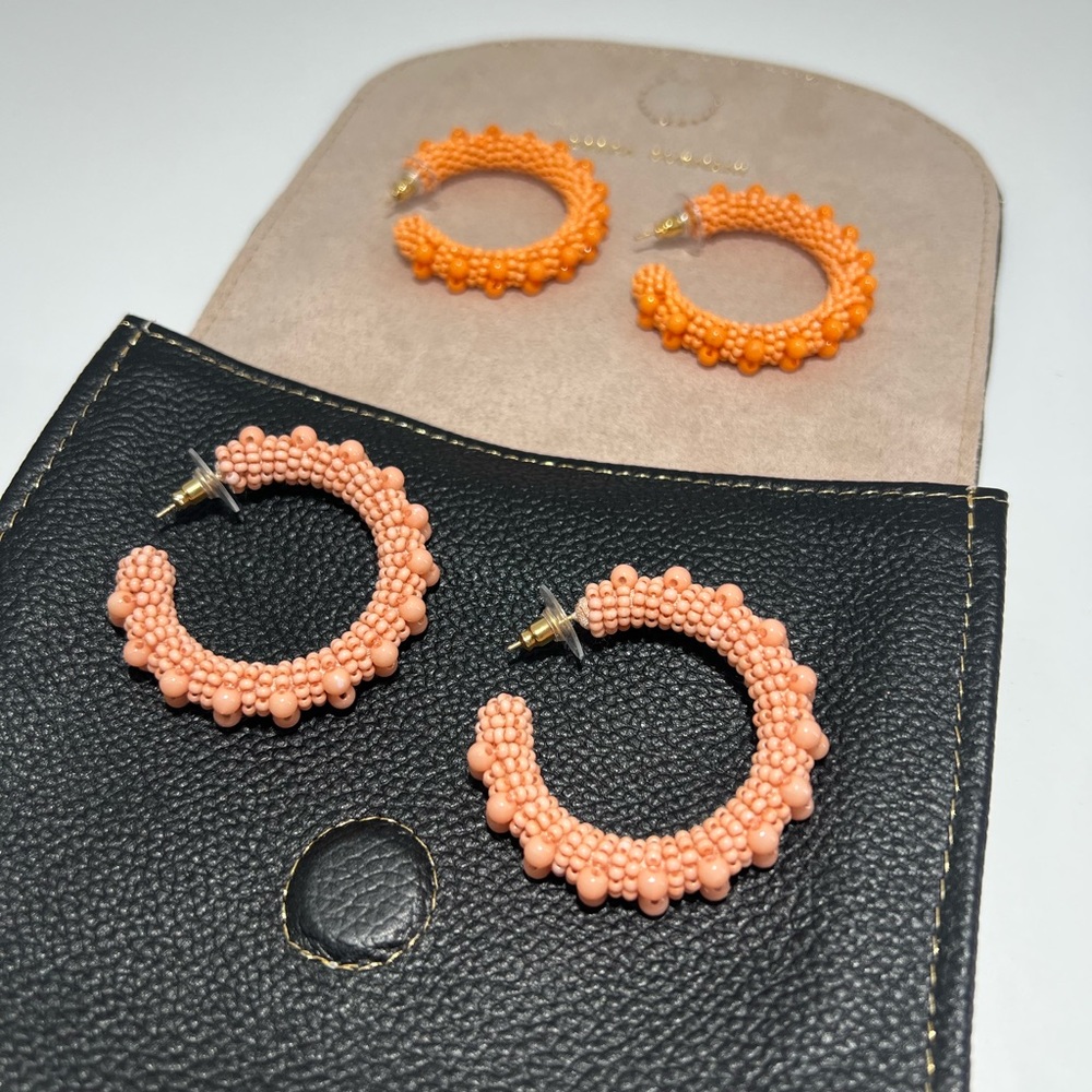 Deepa Gurnani Beaded Hoop Earrings, Color: Light Pink only no leather pouch